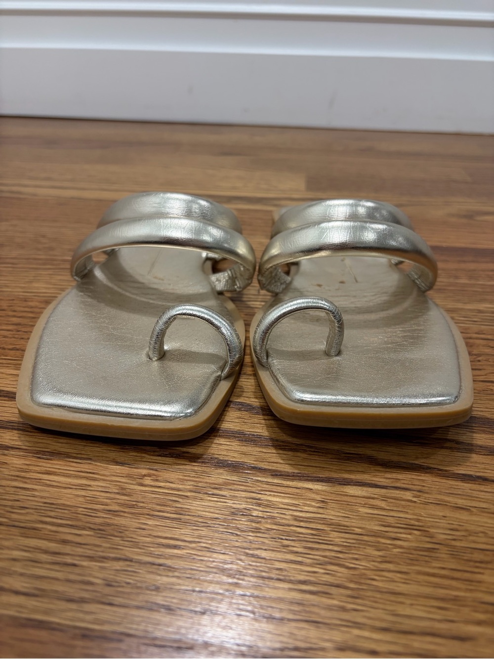Dolce Vita Metallic Gold Double-Loop Square-Toe Slide Sandals (7) - Picture 6 of 8